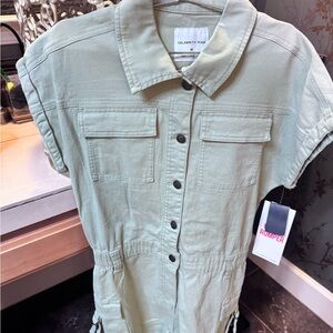 Green Button-Up Romper Celebrity Pink